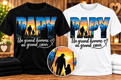 T-shirts Papy un grand homme au grand cœur noir et blanc