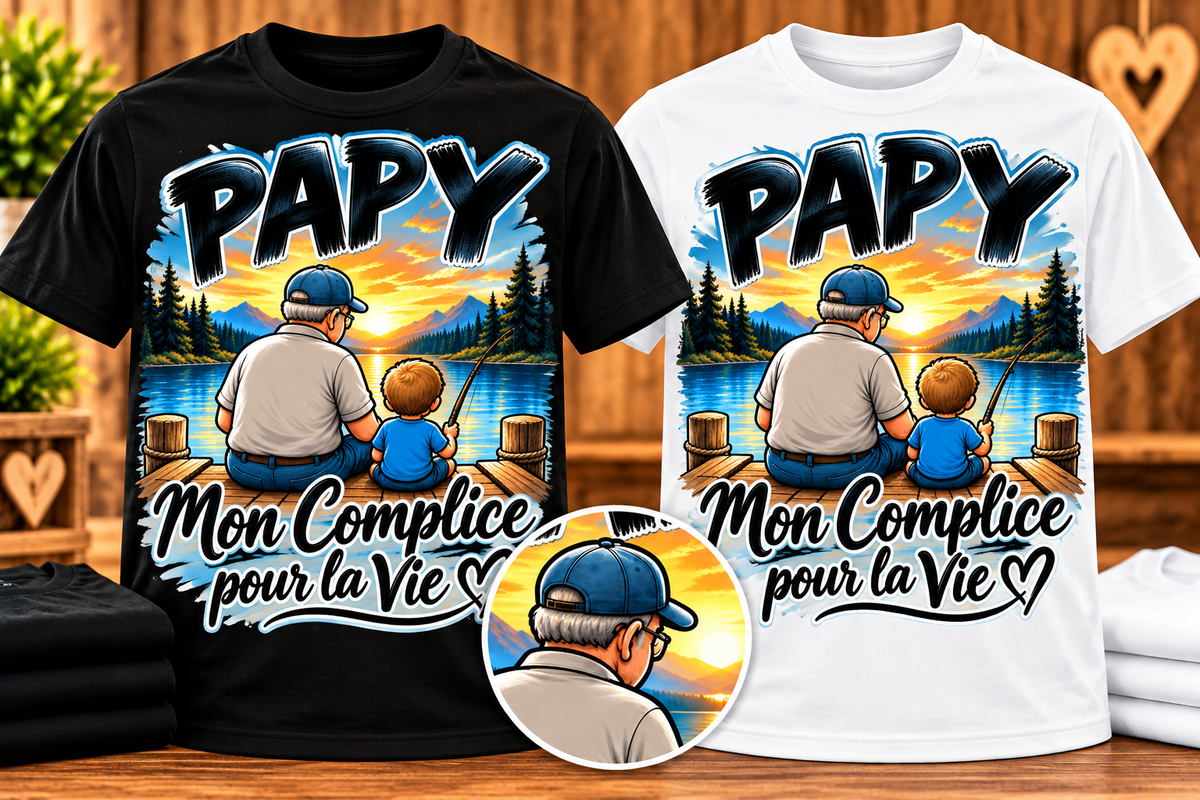 T-shirts Papy mon complice pour la vie noir et blanc