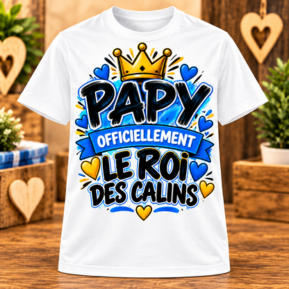 T-shirt blanc Papy officiellement le roi des câlins