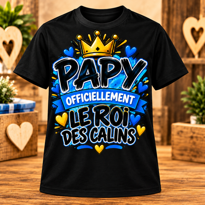 T-shirt noir Papy officiellement le roi des câlins