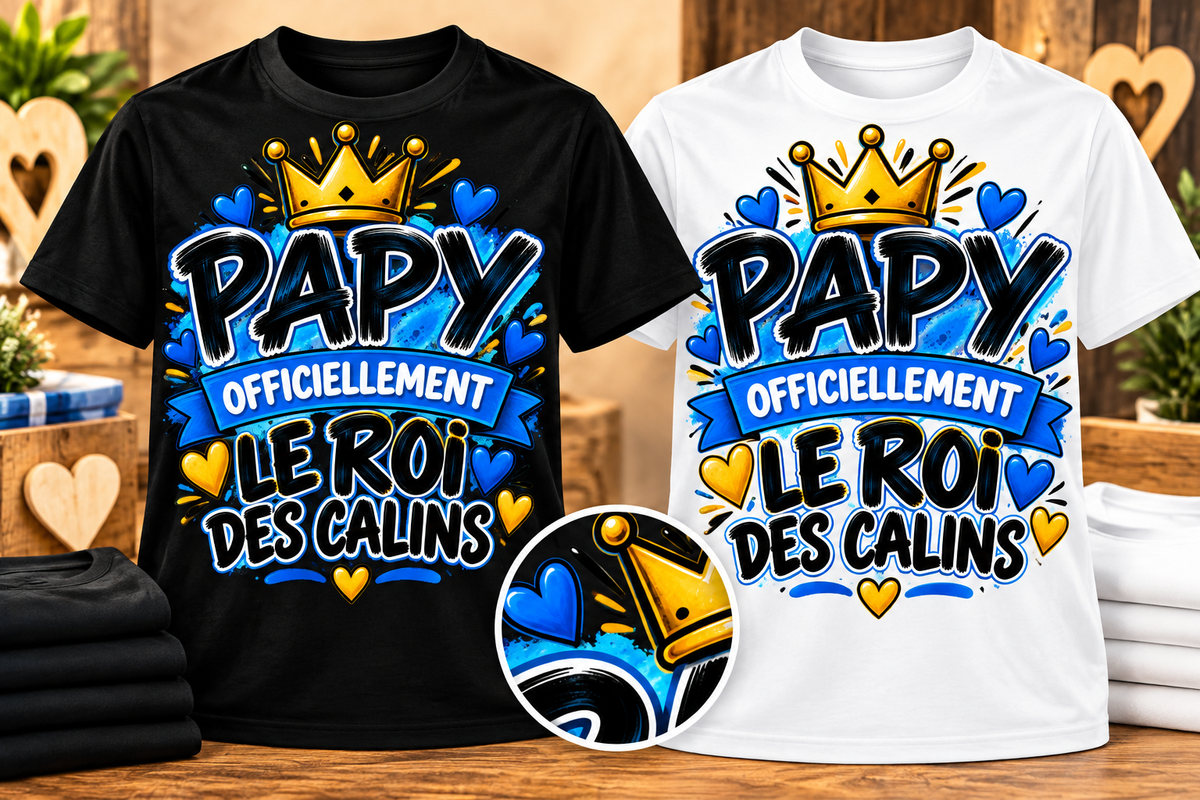 T-shirts Papy officiellement le roi des câlins noir et blanc
