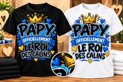 T-shirts Papy officiellement le roi des câlins noir et blanc