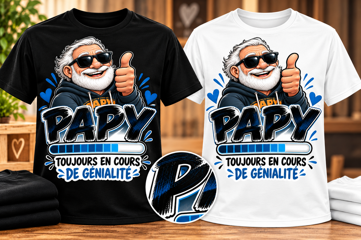 T-shirts Papy toujours en cours de génialité noir et blanc