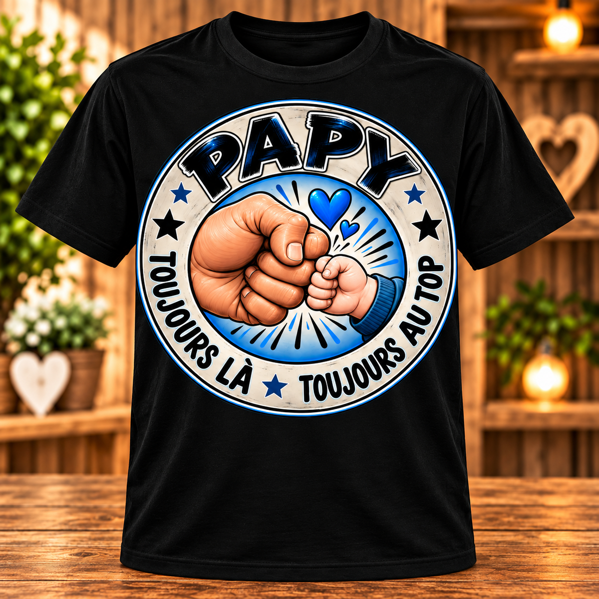 T-shirt noir Papy toujours là toujours au top