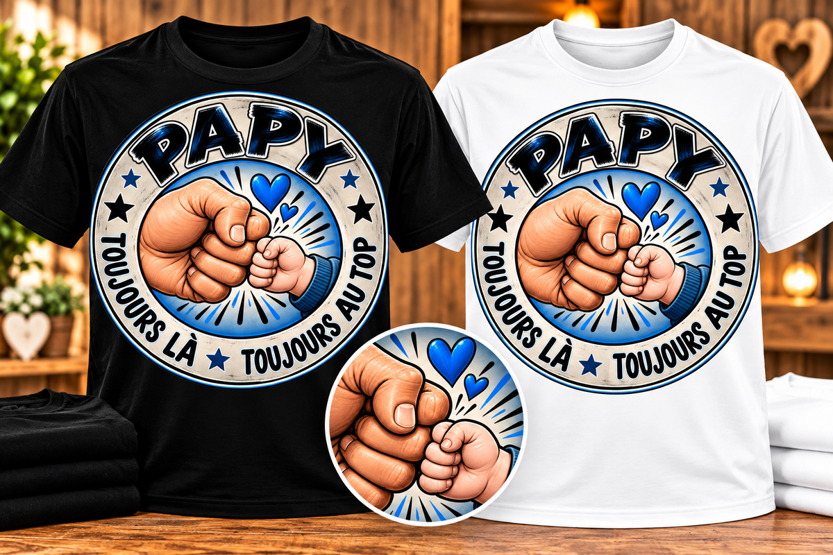 T-shirts Papy toujours là toujours au top noir et blanc