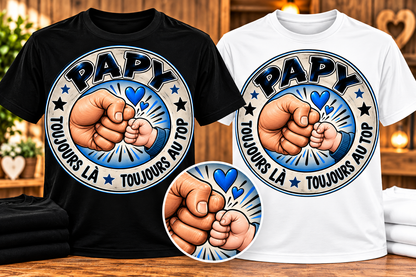 T-shirts Papy toujours là toujours au top noir et blanc