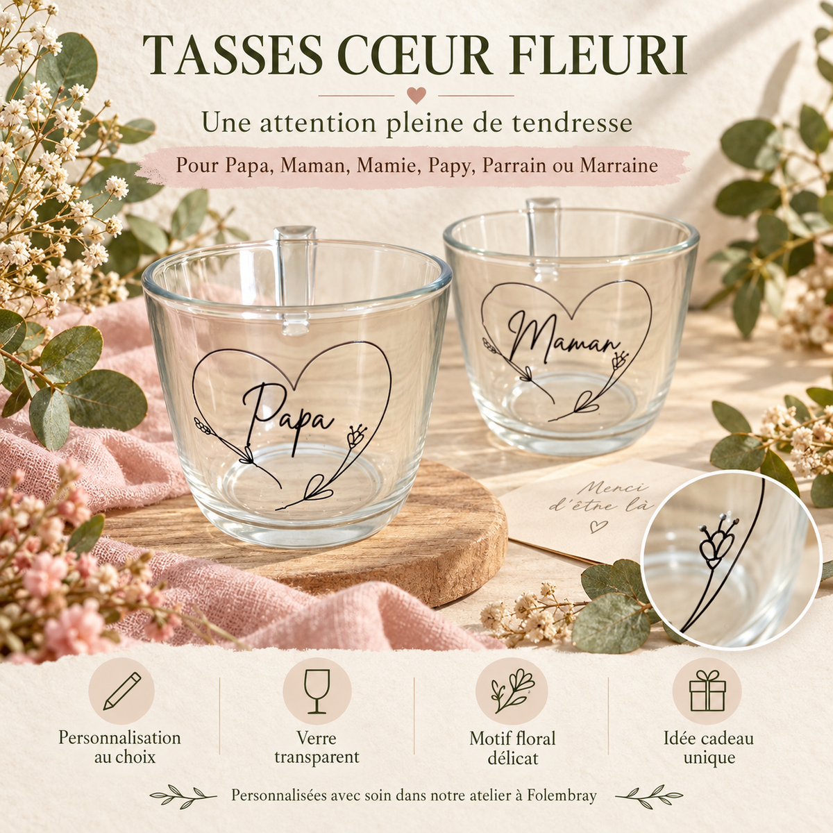 Tasses personnalisées Cœur fleuri