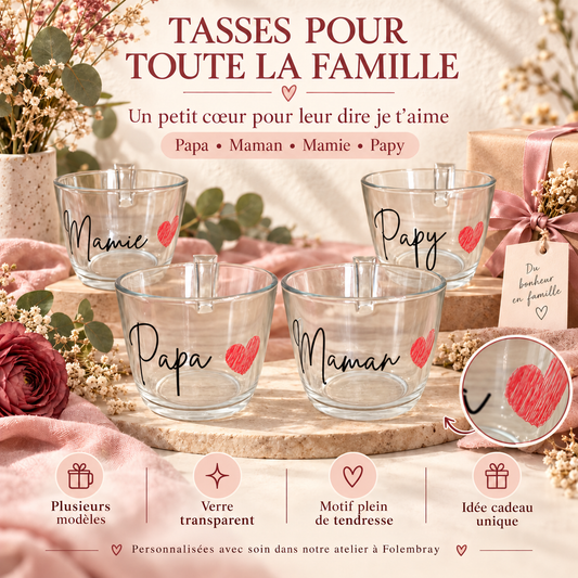 Tasses personnalisées Papa, Maman, Mamie et Papy avec cœur