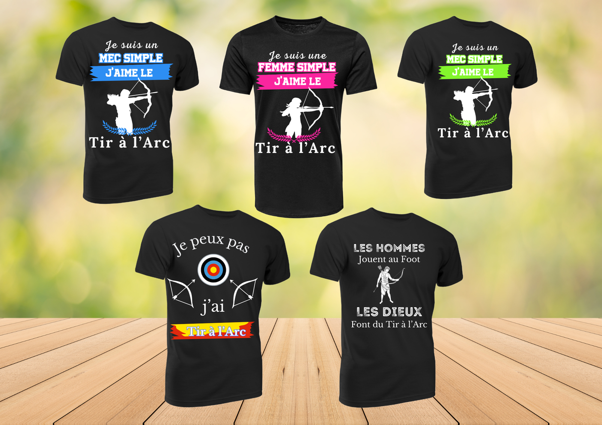 🏹 T-shirt Noir 100% Coton - Collection "Tir à l'Arc" (5 Modèles au choix)