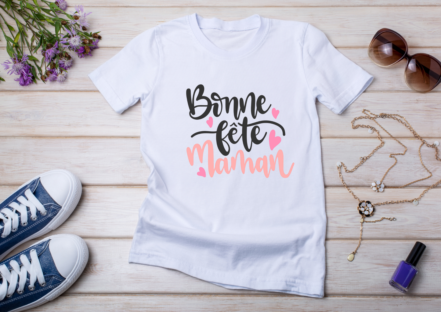 🌸 T-shirt "Bonne fête Maman" – Cadeau parfait pour la Fête des Mères