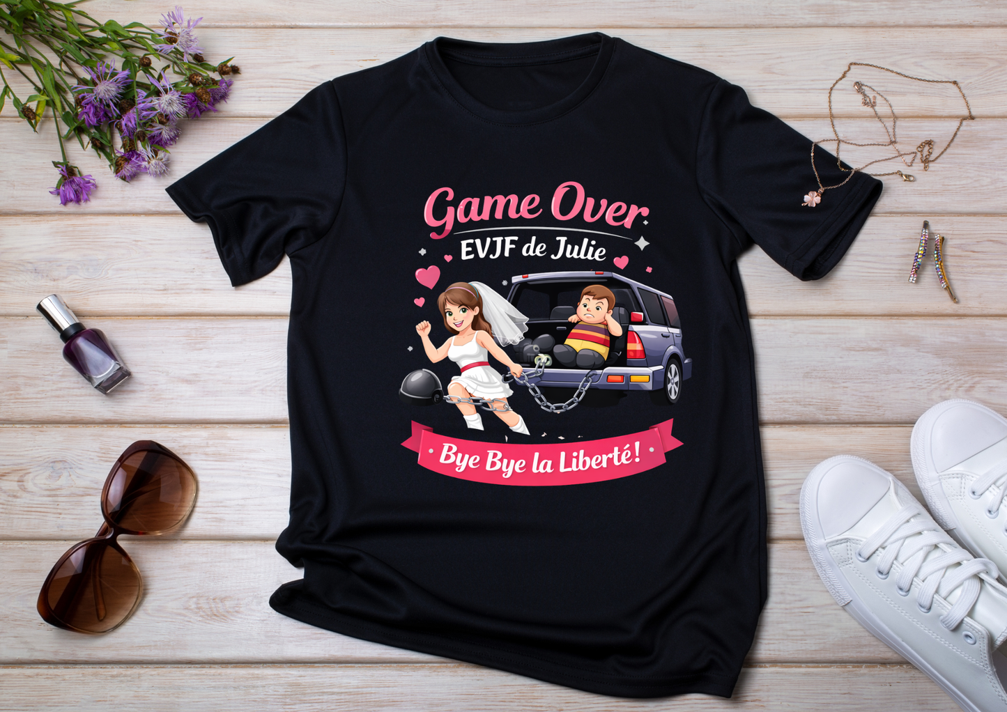 🎉 T-shirt EVJF Personnalisé – Game Over | Bye Bye la Liberté !
