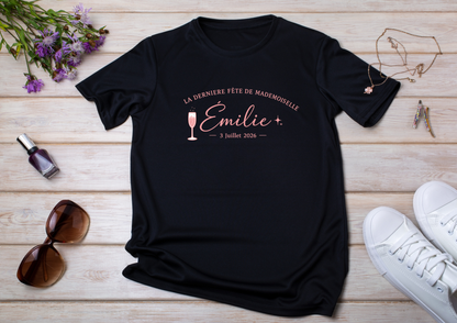 👰‍♀️ T-shirt EVJF Personnalisé – La Dernière Fête de Mademoiselle | Prénom & Date