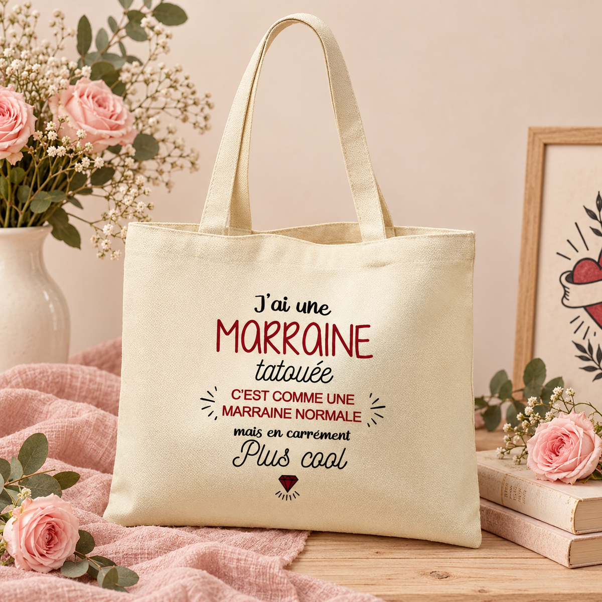 Tote bag J’ai une marraine tatouée
