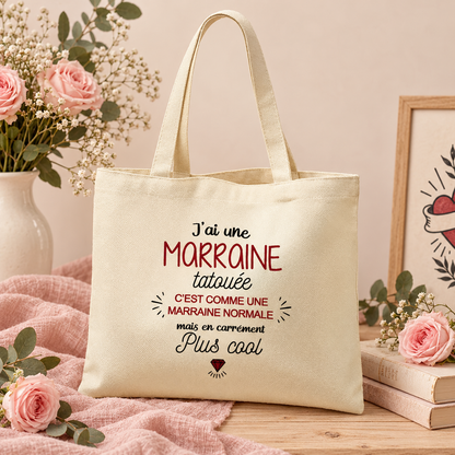 Tote bag J’ai une marraine tatouée