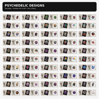Tote Bag Psychedelic Designs – 100 modèles au choix – Noir ou Blanc