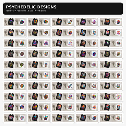 Tote Bag Psychedelic Designs – 100 modèles au choix – Noir ou Blanc