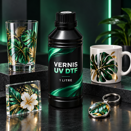 Vernis UV DTF pour finitions brillantes sur supports rigides